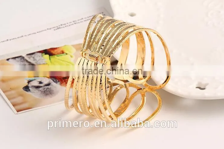 Punk Fashion Gold Plated Wide Bangle Geometry Hollow Cuff Bracelets Adjustable