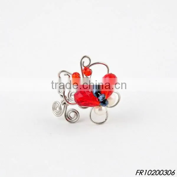 gold polish matel pink oval resin beads ring