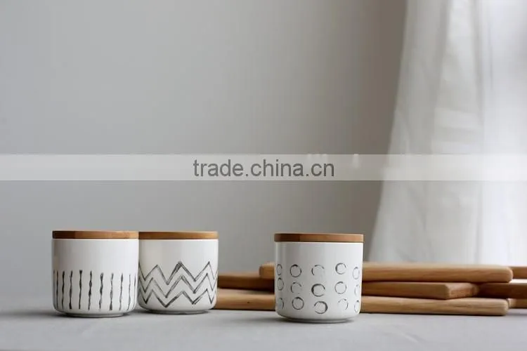 customized household porcelain candle jars with wooden lid