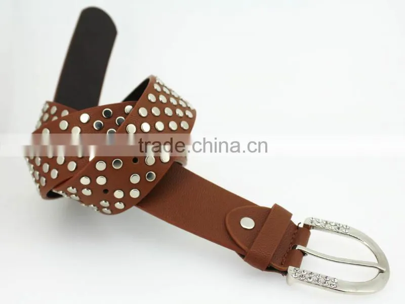 Women FULL flat metal fashion PU beaded belts with shiny rhinestone accessories for jeans