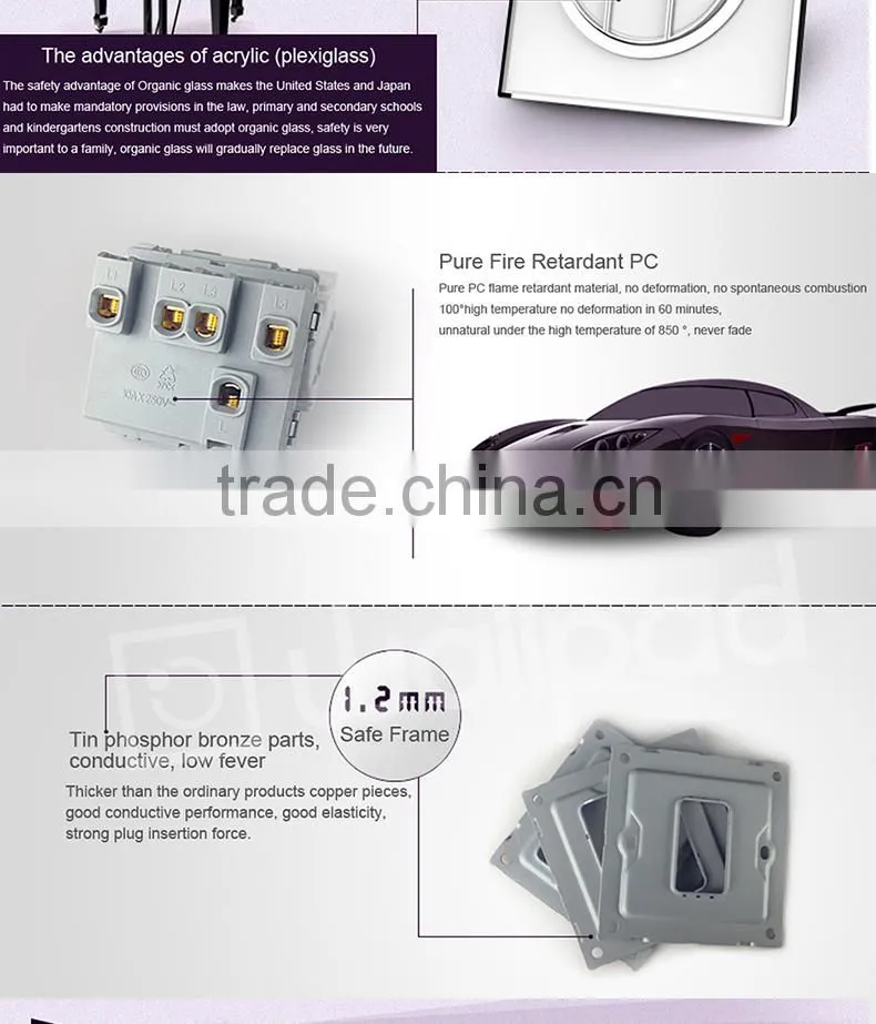 New Design Wallpad White Waterproof Acrylic Glass 110~250V EU UK Electrical Switch 1 gang 1 way Push Button Wall Light Switch