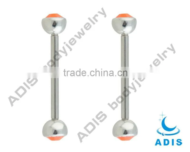 16G Titanium tongue straight barbell tongue ring with clear crystal