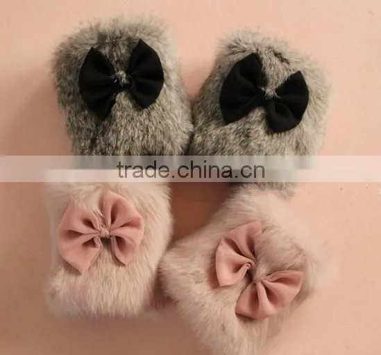 Original Design Lovely Girls Rabbit Fur Wrist Warmers Fur Hand Cuff Gloves