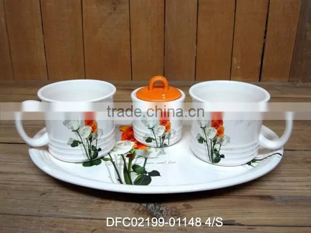 chinese ink decal ceramic tea cup set with the tea strainer and orange lid