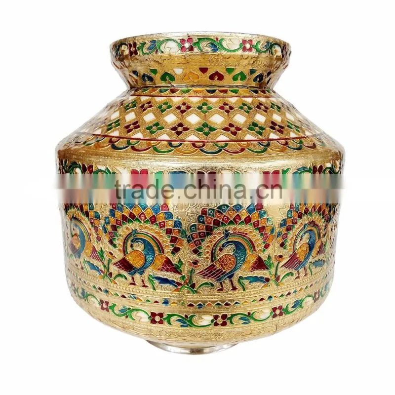 PEACOCK DESIGNED, MEENAKARI DECORATED, BIG STAINLESS STEEL WATER POT - 11"x11"x9.5" INCH