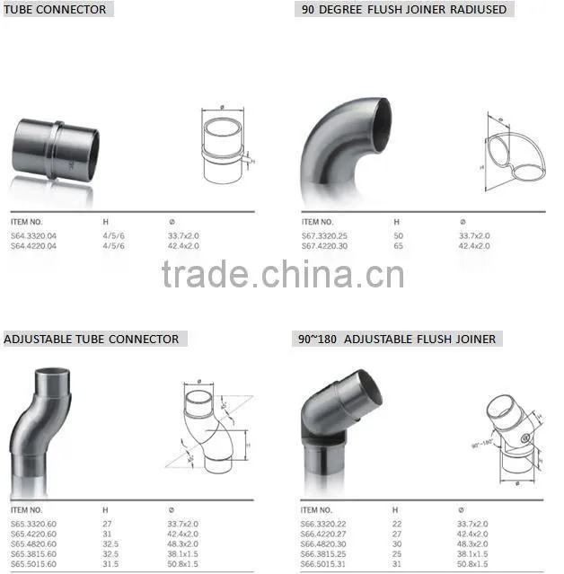 Stainless steel railing flush angle stainless steel 90 Degree Tube connector