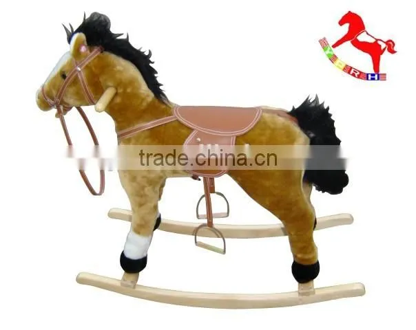 Beautiful High Quality Plush Rocking Horse with Wooden base Wheels