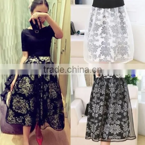 Elegant Ladies Women Retro High Waist Lined Casual Organza Skirt