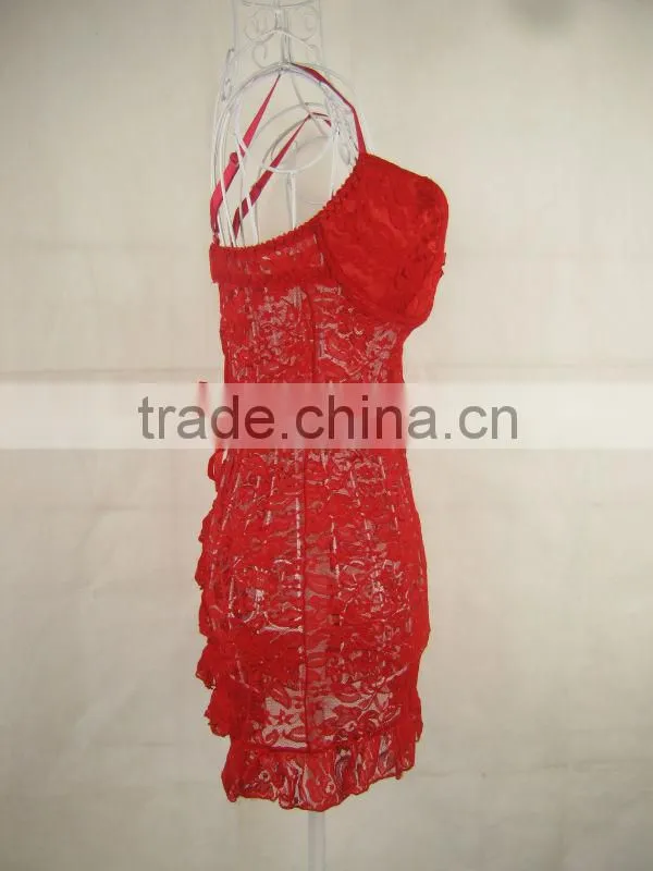 Red color high quality wholesale 2016 plus size sexy lace transparent nightwear for women
