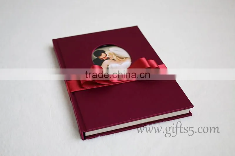 Custom Handmade Luxury dark Fuchsia wedding guest book with you own photo