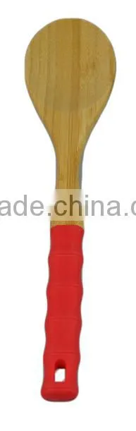3 Piece Color Silicon Handle Bamboo Wood Kitchen Utensil Food Turner Set
