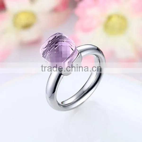 Wholesale Lady Colors Glass Stainless Steel Ring