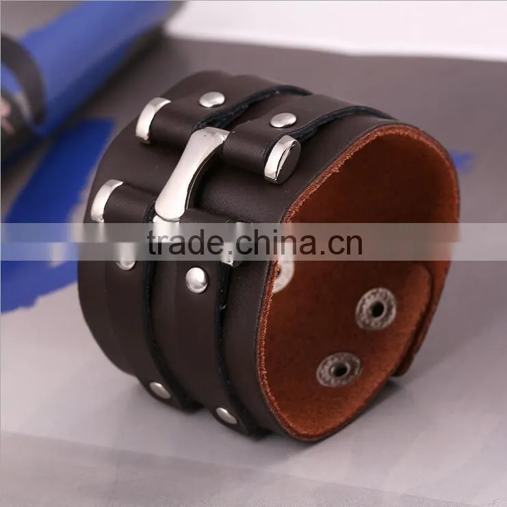 stainless steel leather wrap bracelet with good quality and low price