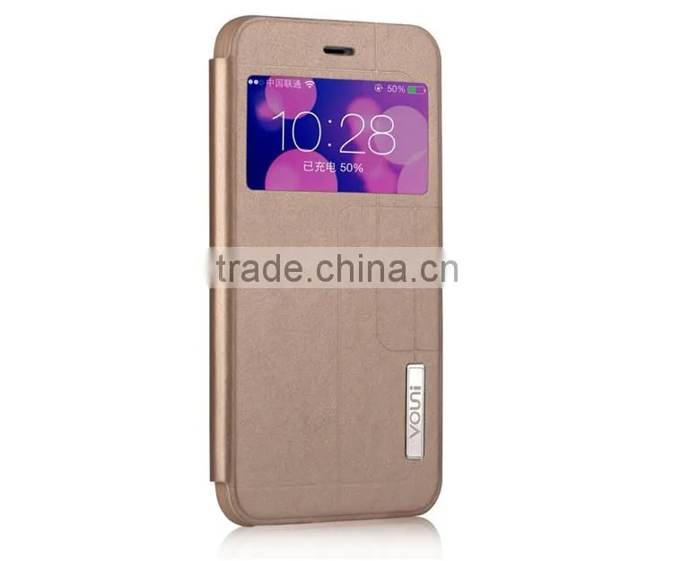 Gold Flip PU Leather View Window Protector Phone Case for iPhone 6 6s 4.7 inch