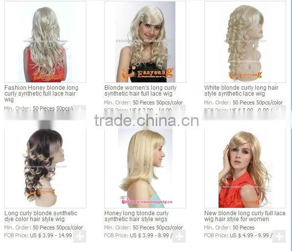 Blonde long full lace wig, curly synthetic hair wigs wholesale suppliers