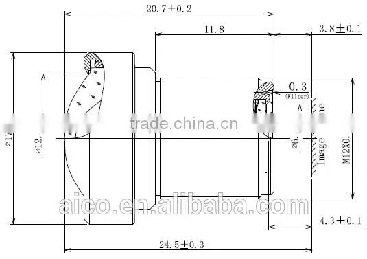 cn aico china manufacturer 1/3" F2.0 fixed iris megapixel m12 lens 3.6mm cctv