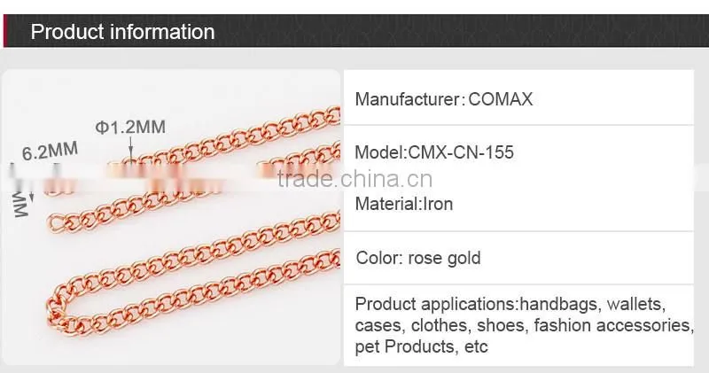 Fashion Rose Gold Metal Wallet Chain For Handbag Strap