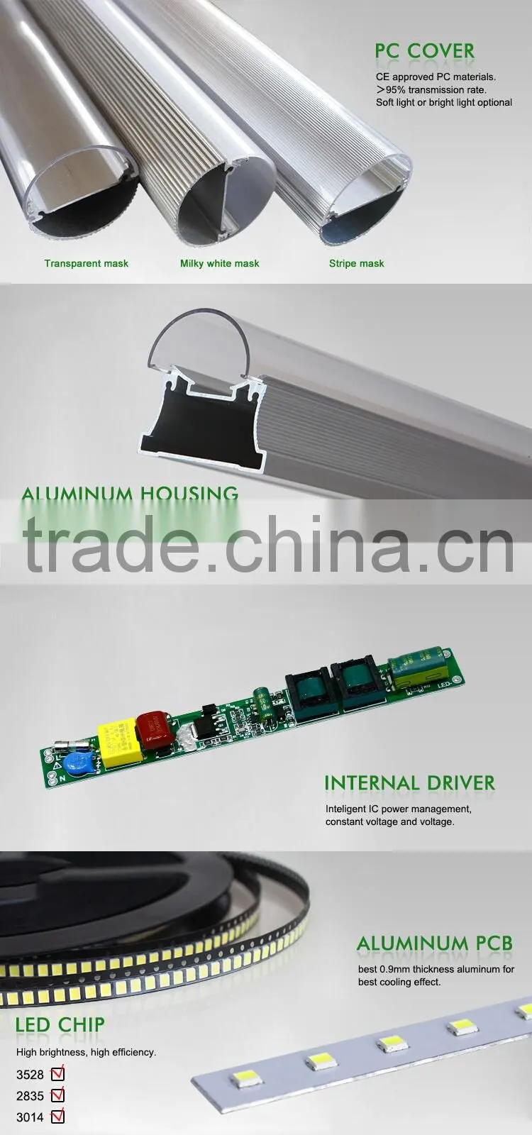 High brightness SMD2835 t5 led tube 1200mm 16w