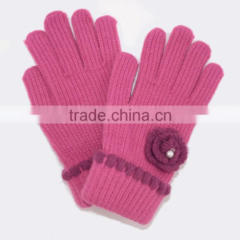 women's warm rose knit gloves