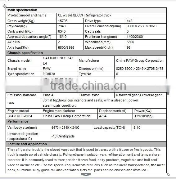 FAW 10TON refrigerator freezer truck