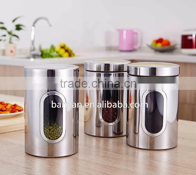 Custom Stainless Steel Tea Coffee Candy Storage Canister With Window