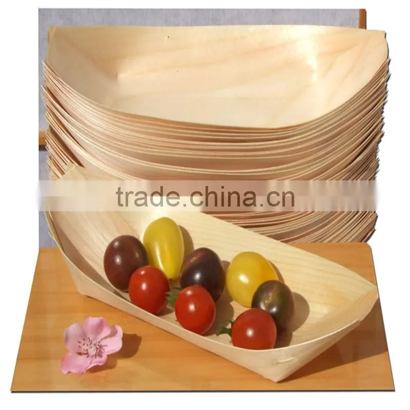 Chinese factory Preferential Disposable pine bark food boat tray