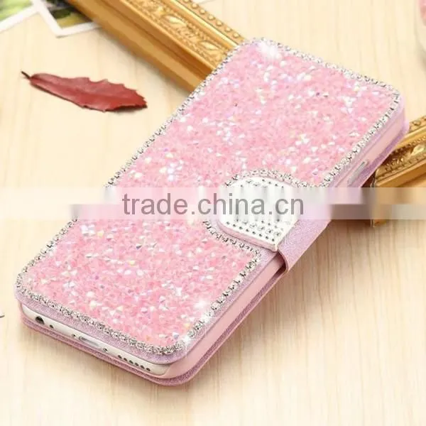 Full Diamond flip leather phone case for iPhone7, PU card slot leather back cover for iPhone 7 plus