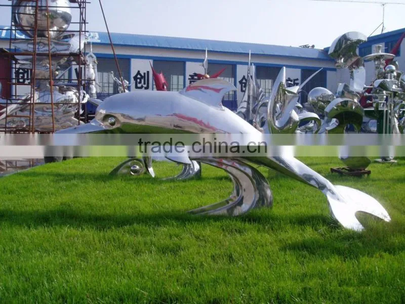 Outdoor stainless steel garden animal dolphin sculpture