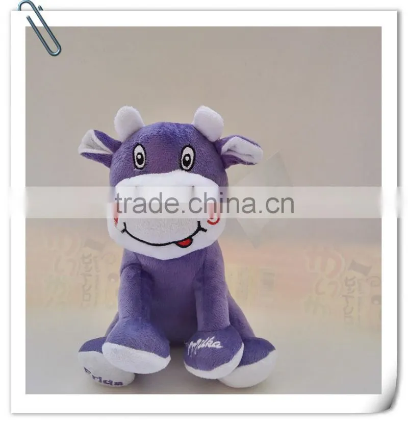 China supplier animal head cushion/plush cow toy cushion/purple cushion