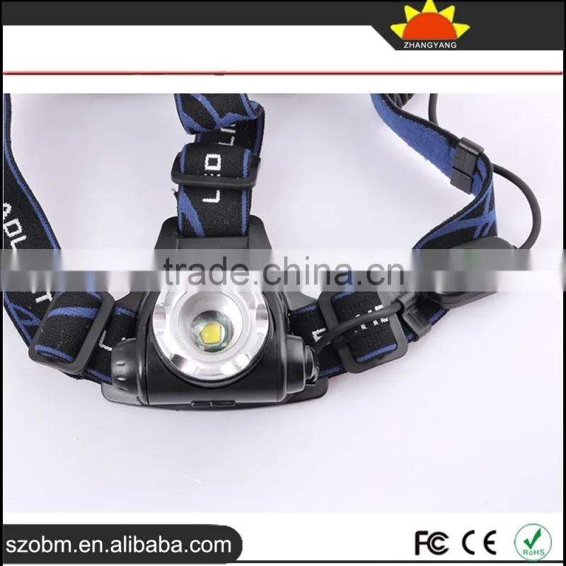 Wholesale high quality XML T6 LED 2000 Lm Remote control Rechargeable Headlamp with 18650 Battery, charger and car charger