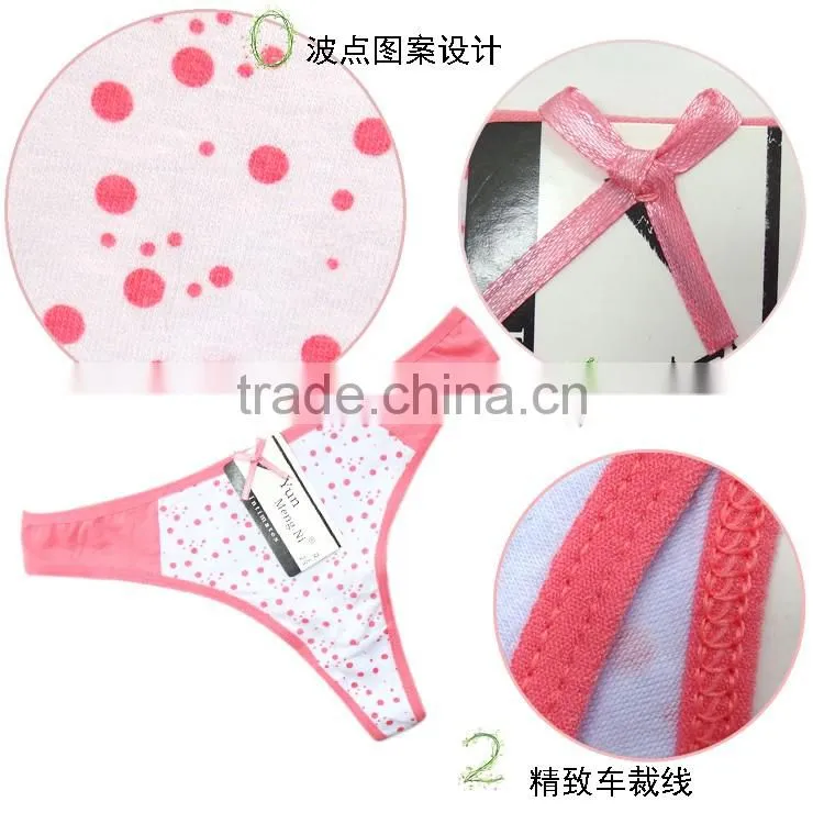 Wholesale printing dotted t back panties cotton panties women thong ladies underwear