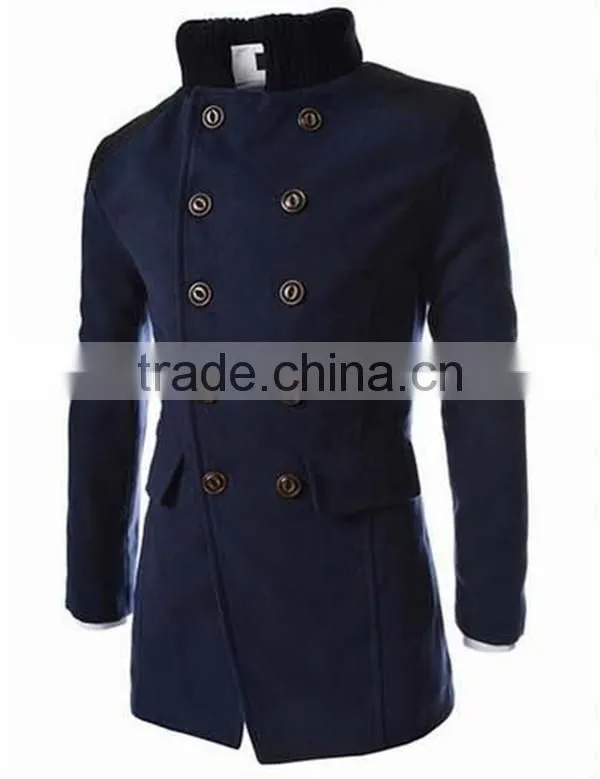Hot sale long sleeve woolen black navy and gary warm 4 size for choice coat of wool