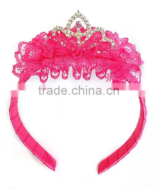 Latest Girls Fuchsia Crystal Tiara Cute Little Girl Hair Band Fancy Kids Headband HA90423-30