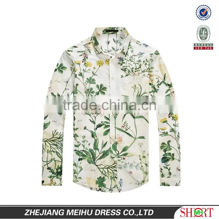 2016 Spring collection men plant printed slim fit casual shirt