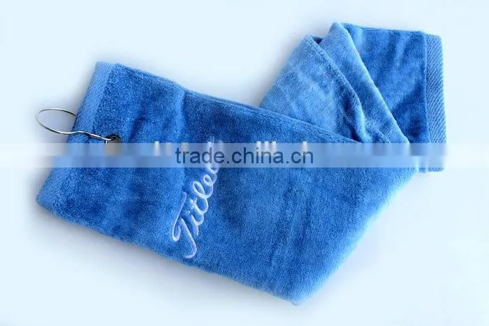 100% cotton tri-fold customized embroidered logo golf towels