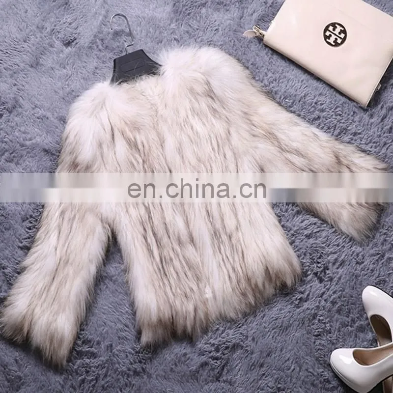 Solid color winter fashion hand made fur overcoat raccoon fur outer wear