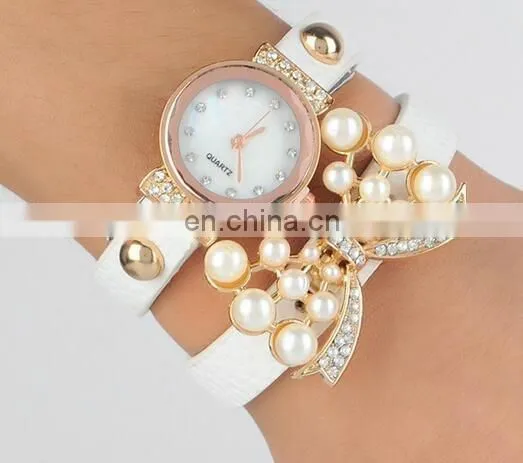 European fashion ladies bracelet watch bowknot retro winding watch butterfly pearl bracelet watches