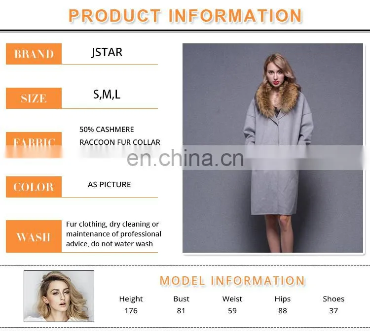 Fashion Women Cashmere coat With Fox Fur Collar