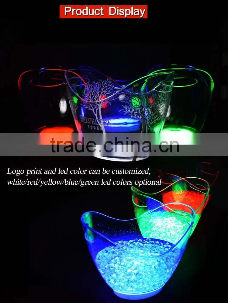2016 customize rechargeable battery powered illuminated acrylic plastic led ice bucket