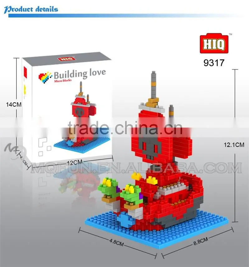 Mini Qute HIQ Anime One piece Thousand Sunny Going Merry pirate ship plastic building cartoon model educational toy NO.9317