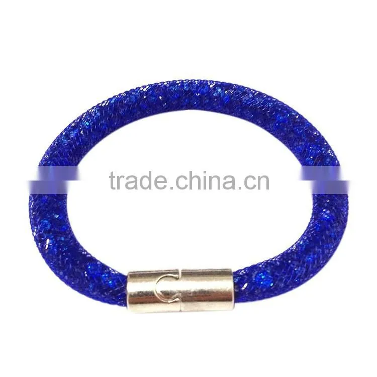 Cheap Promotion!!! 2016 Hot sale Mesh Stardust Bracelets With Crystal Filled Magnetic Clasp Charm Bangles!