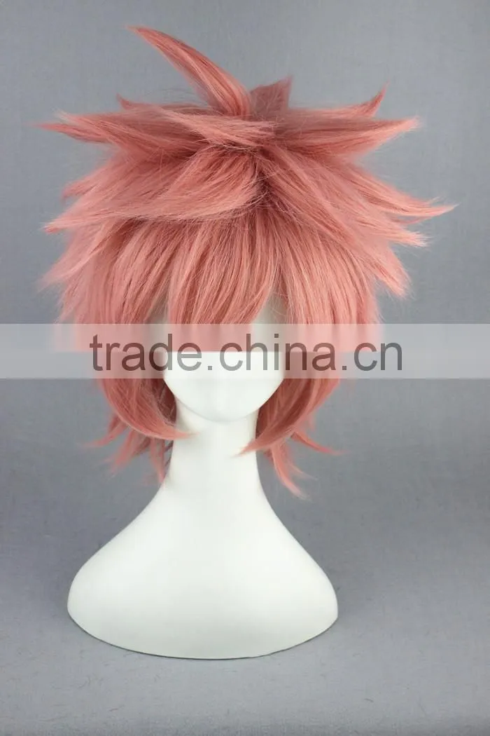 High Quality 35cm Short Straight Fairy Tail Wig Natsu Dragneel Pink wig Synthetic Anime Wig Cosplay Hair Wigs