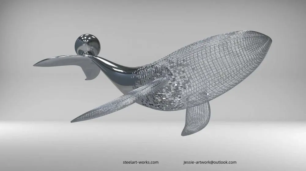Mirror Polished Stainless Steel Dolphin Sculpture for Garden Water Feature and Outdoor Landscape