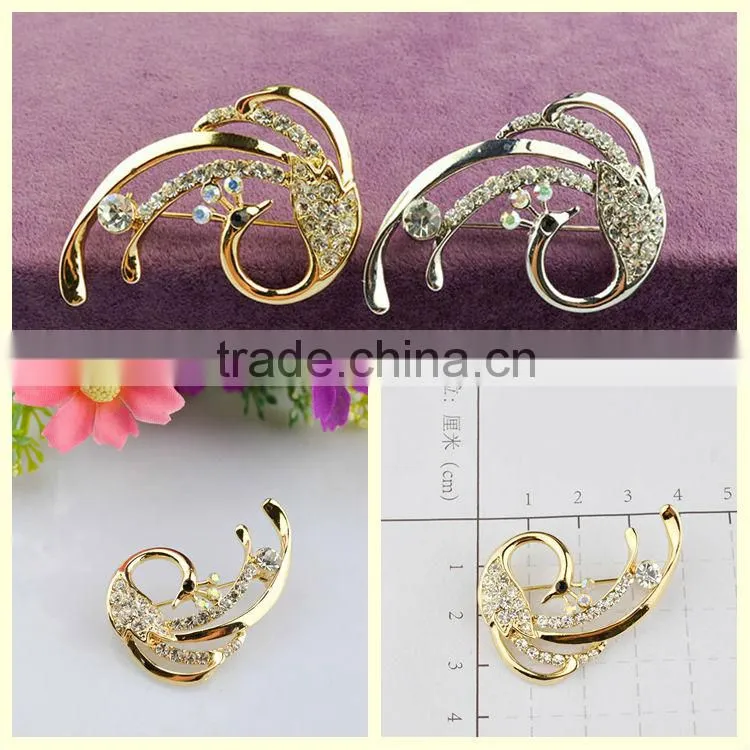 2014 elegant wedding gold peacock rhinestone brooch wholesale