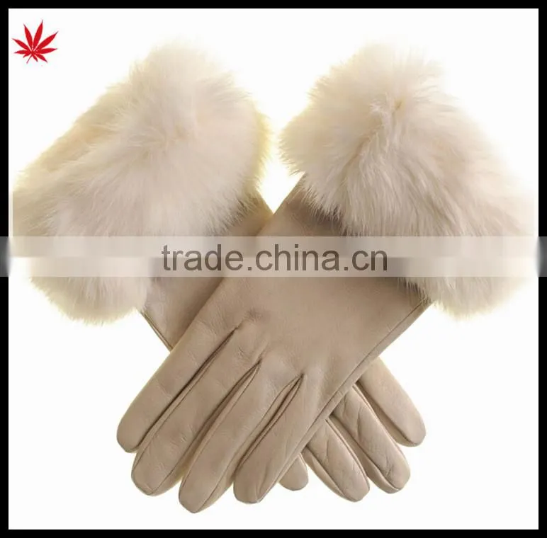 2016 lady's rabbit fur fashion sheep skin Leather Gloves