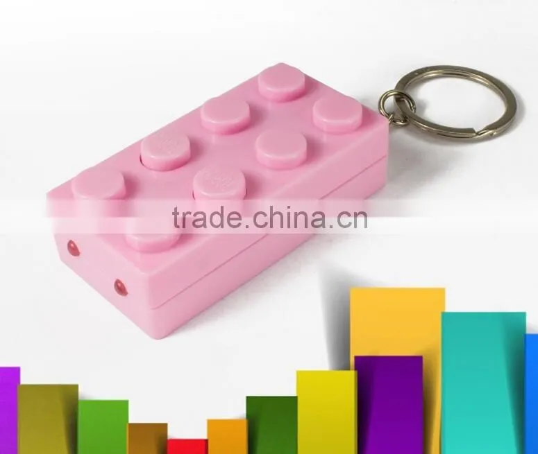 2016 Colorful Block Key Rings Trinket LED Light Voice Keychain Toy Brick Key Holder For Child Keyring Finder Kids