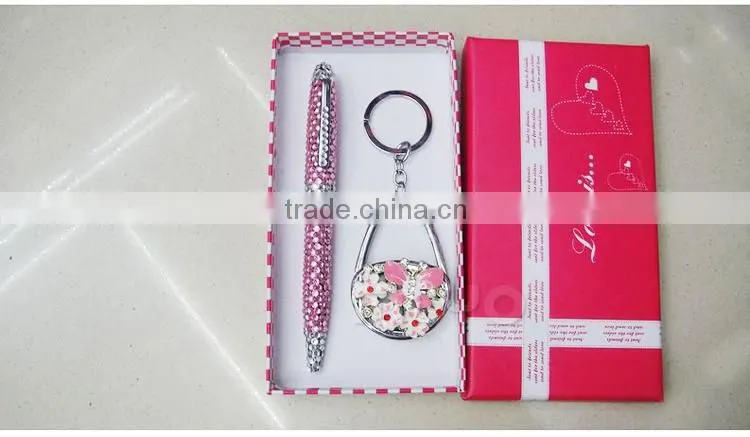 Promotional Christmac key chain and crystal ballpoint pen gift set for holiday