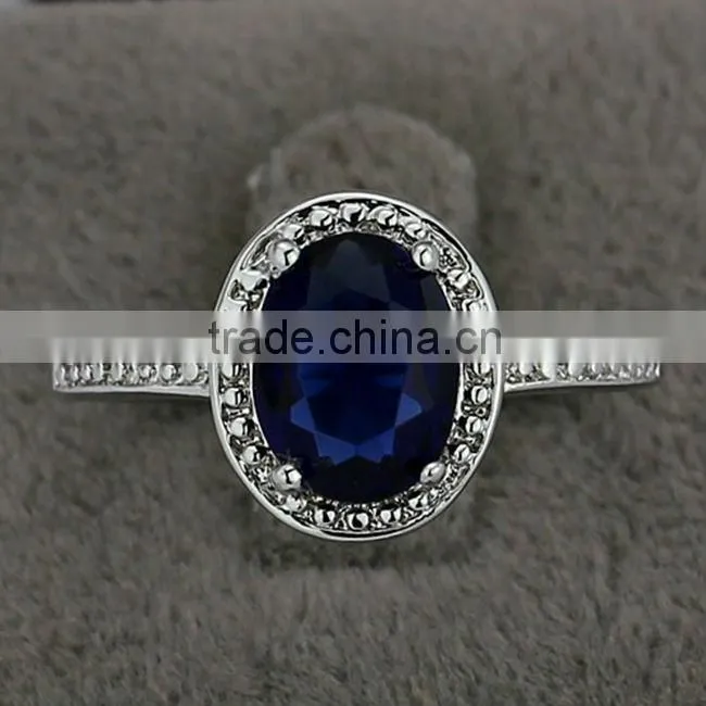 2014 Latest Design Oval Blue Corundum Stone Copper Alloy Rings