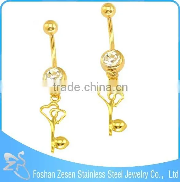 Crystals Cross Dangle Belly Ring Golden Body Jewelry Banana Bar Jewelry