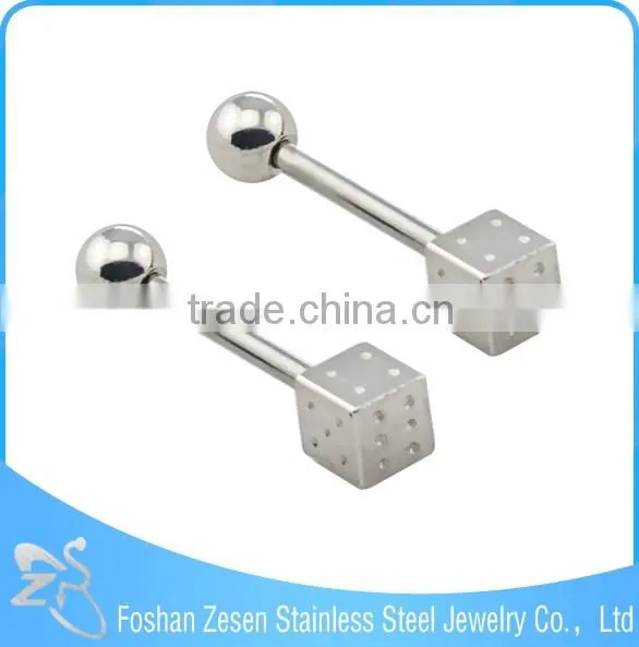 Dice Design Steel Bar Flexible And Acrylic Tongue Rings